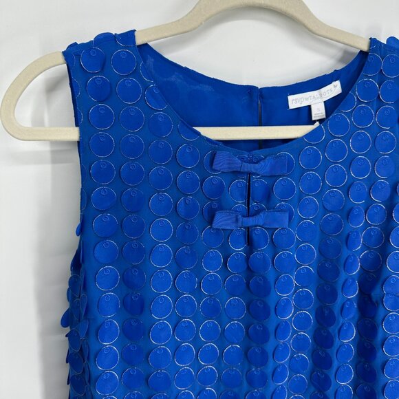 Talbots RSVP Embellished Blouse Top S Sleeveless Applique Gold Trim Circles Blue - Picture 5 of 11